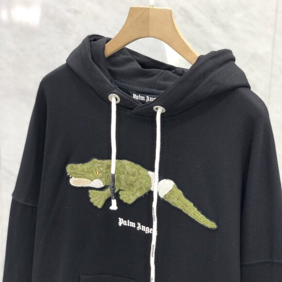 NWT Palm Angels Crocodile Embroidered Hoodie Black - Picture 5 of 9